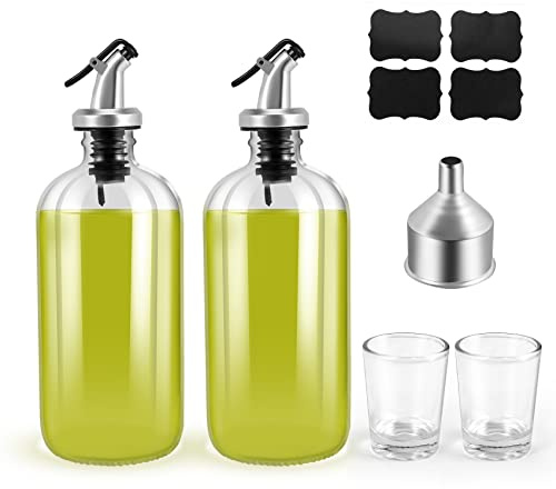 Pvczool 16Oz Glass Mouthwash Dispenser with Pour Spout Funnel and Labels Reusable Mouthwash Bottles Container