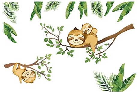 SUPERDANT Faultier Wandtattoo Niedliches Faultier Dschungelzweige Wandsticker Tier Abnehmbar DIY Vinyl Wandaufkleber Kunst Tapeten Dekor Für Kinderzimmer Kinderzimmer Klassenzimmer