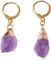 CuLtP Edelstein Ohrschmuck,Amethyst-Tropfenohrringe Mit Unregelmäßigen Rohsteinen, Anhänger, Baumelnde Hakenohrringe, Edelsteinohrringe, Kristall, Eleganter Chakra-Schmuck, Geschenk Für Mädchen, Mutt