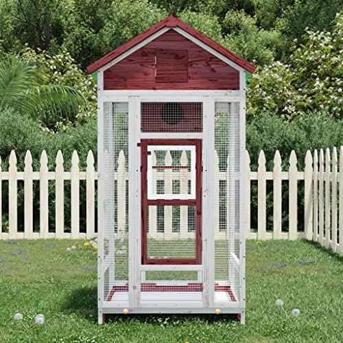 Festnight Vogelvoliere aus Holz Vogelkäfig mit Sitzstangen Vogelhaus mit Schmutzwanne Tierkäfig Voliere Außenvoliere Käfig Vogelhaus Voliere Aufzuchtkäfig Mokk 91,5 x 53 x 170 cm