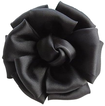 KABELIF Damen Seide Blume Brosche,Blume Ansteckblume, Blume Haarspange, Haarclip Blume, Rosen Haarnadeln Haarblume Haarblüte Haarschmuck (Schwarz)