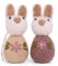 Gry & SIF bestickte Osterhasen Aufhänger, Ostern, Osterdeko, Handmade, Fairtrade | Anhänger weiße Bommelhäschen Bestickt, Pflaume und Beige, 2er Set