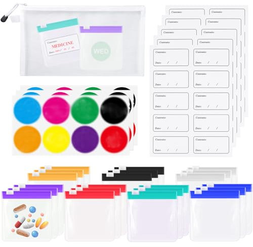 30 pcs Pill Pouch Bags, CNYMANY Zippered Reusable Medicine Bags with Slide Lock Travel Medicine Organizers Pill Baggies, with Weekly Sticker, Write-on Labels, Storage Bag