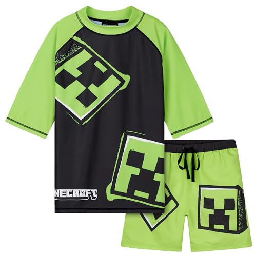 Minecraft Maillot de Bain Enfant 2 Pcs T Shirt Garcon Manches Courtes e Short
