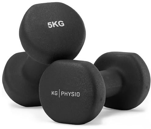 KG PHYSIO Neopren Hanteln Set - Inkl. Fitnessposter mit 32 Übungen, schweißabweisendes Kurzhanteln 2er Set aus Gusseisen, rutschfeste & griffige Fitness Gewichte für Frauen und Männer
