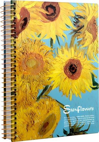 ipoul Large Spiral Notebook, B5, 300 Pages, 8x10 Big Notebook, Hardcover Large Journal, Thick Paper Lined Notebook, Van Gogh Sunflowers, Vincent Van Gogh Sunflower gifts for Women.