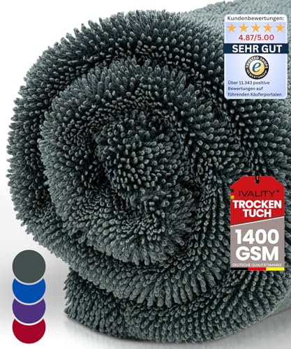 Ivality® Auto Trockentuch Mittel 40x60 cm – 1400 GSM Ultra Saugstarke Mikrofasertücher für Autopflege und Motorrad, Fusselfreies, Lack-schonendes Twisted Towel Microfasertuch