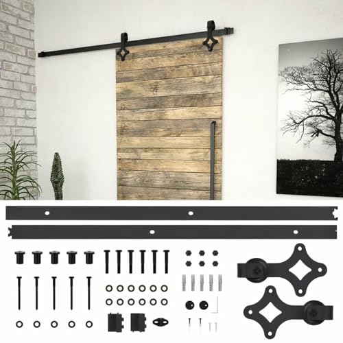 IKAYAA Herraje para Puerta Corredera 183cm Kit de Accesorios para Puerta Corrediza Granero de Madera con Guía de Suelo Riel Acero al Carbono Negro#3