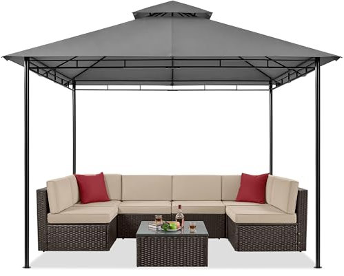 Yaheetech Outdoor Gazebo for Garden Patios, 3.3x3.3m Gazebo W/Stable Steel Frame, Waterproof Canopy, Double Tiers Roof for Lawn/Backyard/Deck, Dark Grey