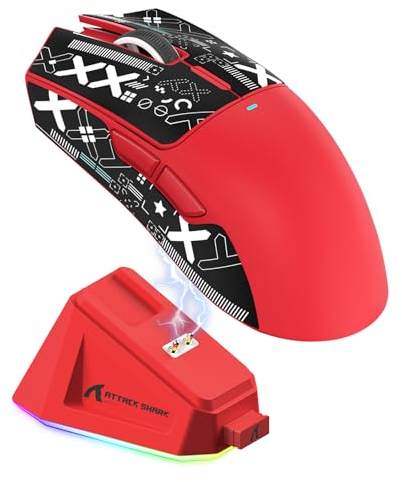 ATTACK SHARK X11 Gaming Mouse with Magnetic Charging Dock, PixArt PAW3311 Gaming Sensor, BT/2.4G Wireless/Wired Gaming Mouse with Mouse Grip Tape, 22000 DPI, Gamer Mice for Win11/Xbox/PS/Mac (Red)