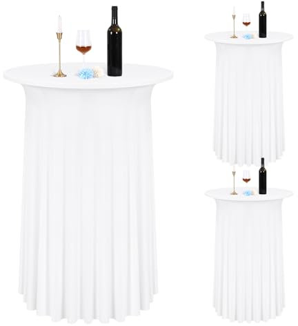 Teruntrue 2 Stück Stretch stehtisch hussen,Stretch Stehtischhusse für Ø 80-85 cm Stehtische und Bistrotische,Wasserdicht Tischrock für Hochzeit Geburtstagsfeier Bankett(80 cm, Weiß)
