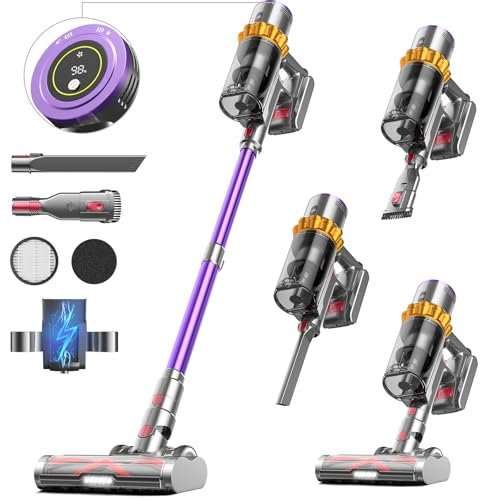 Cordless Vacuum Cleaner, 550W/45Kpa/70Mins Vacuum Cleaners for Home, Stick Vacuum Cordless with Low Noise, LED Screen, Wall Mount Charging,1.6L Dust Cup, Rechargeable Vacuum Pet Hair/Carpet/Hardfloor