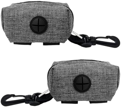 2Pcs Dog Poop Bag Holder Dog Waste Bag Holders Dog Poop Bag Dispenser with Hook Clip Portable Dog Poop Bags Holder Waste Bag Dispenser for Walking Running (Grey)