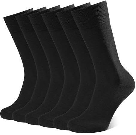 CLOSEMATE 6 Pares Calcetines Ejecutivos Hombre Altos Finos Transpirables Largos Sin Costuras de Trabajo Elásticos Traje Vestir Algodon Negros,L