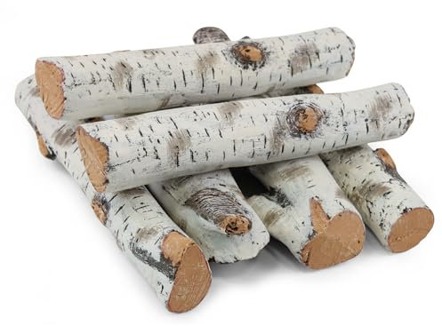 Gas Fireplace Logs Set, Ceramic White Birch Wood Gas Log for Gas Fireplace Insert, Faux Fireplace Fire Logs for Vented, Indoor Electric Fireplace Outdoor Fireplace Decor Fake Fireplace Logs, 6pcs