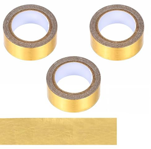 AOZUO 3 Stück Selbstklebende Klebeband Gold, Gold Washi Tape, Selbstklebendes Goldband für Wanddekoration, Masking Tape Craft Washi Tape für Scrapbooking DIY Craft Glänzende Dekorative (1.5 cm x 15 m)