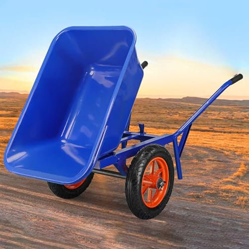YHWKGZ Wheelbarrow, Thickened 2-wheel Garden Cart, Steel, Pneumatic Tire for High Stability, Cart Heavy Duty for Transporting Mud/garbage/feed