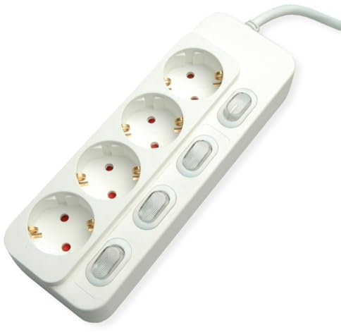 VALUE Bâti de Prises 4X avec interrupteurs individuels, Blanc, 3 m