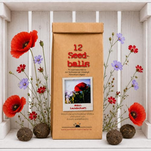 12 Seedballs Mohnlandschaft - Roter Klatschmohn, roter Lein und bunte Wiesenblumen