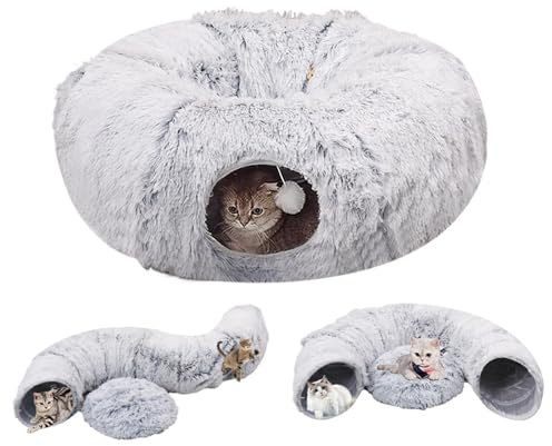 Peekaboo Cat Cave,Cat Tunnel Bed,2 In 1 Portable Plush Cat Tunnels,Foldable Cat Doughnut,Washable Round Cat Tunnel For Indoors And Outdoors