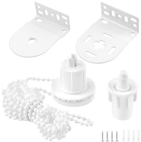 UNGFEI 4 Set 32mm Roller Blind Brackets Kits Fittings with Beaded Chain and Screws, Spares Replacement Repair, Curtain Roller Blind Fittings for Fixing Curtain Rod