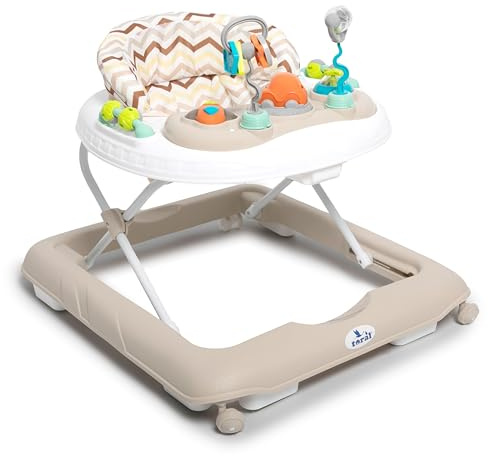 Toral Andador Bebes con Bandeja de Juegos y Altura Ajustable, Seguro Anticaídas, Correpasillos Bebe 1 Año, Tacata Bebe Ideal para Aprender a Caminar - Andador Bebe Modelo Sonajero Beige