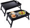 DAJAVE 2 Pcs Bamboo Bed Table Bed Tray with Folding Legs, Black Breakfast Trays Table with Handle Multipurpose Lap Trays for Sofa, Eating, Working, Used As Desk Snack Tray