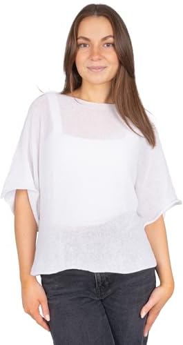 Damen Loch Strickshirt Kurzarm Shirt – Luftig & leicht für Frühling & Sommer - Fleur (Weiß)