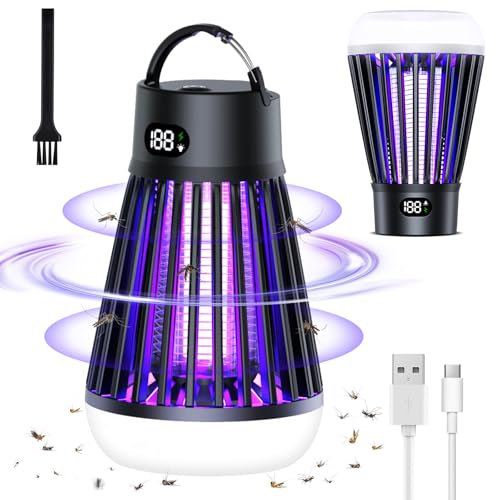 Adiwo Mata Mosquitos Electrico, 2 en 1 UV Lampara Antimosquitos, con LED, Indicador de batería, IPX5 Resistente al Agua, Recargable por USB, Portátil para Hogar Jardín Camping Balcón Viajes