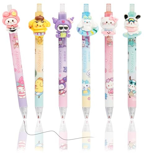 Sanri Lot de 6 stylos à bille rétractables pour bureau, école, étudiants, enfants (0,5 mm) (rose 2)