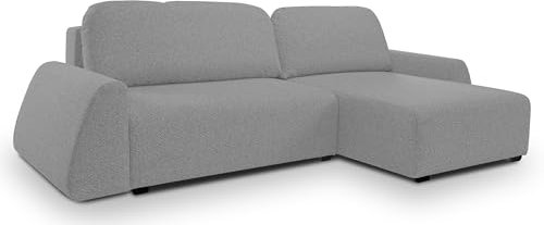 DomoHome Moderner Ecksofa ALMI mit Schlaffunktion, Bettkasten, Wellenfedern Komfortable Sitzpolsterung Elegantes Design Rechte Seite 160x275 cm Silber