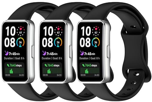 Diruite 3 Pièces Bracelet pour HUAWEI Band 10/9/8 Watchband Silicone Simplicité Réglable Bracelets,Boucle papillon Band,Noir&Noir&Noir