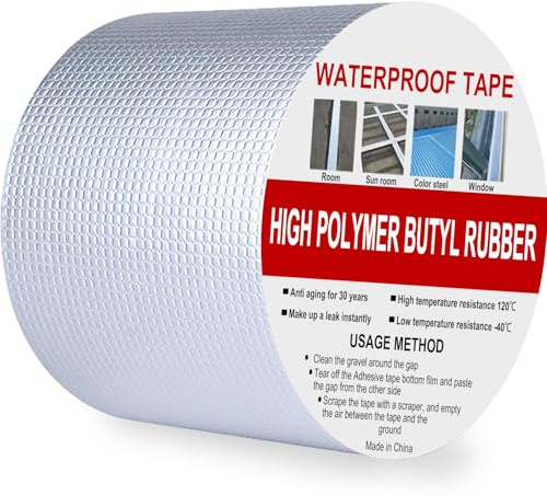 Rusoz Breites Bitumenband Selbstklebend 100mm x 5m, Butylband Wasserdichtes klebeband Alufolie Dickes Dichtband Vielseitiges, Für Dachleckage Oberflächenriss Wohnwagen Rohr Glas Fenster