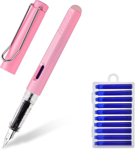 LVZONGXIN Radierbarer Füllfederhalter, Feder in Sträke F, Füller mit radierbarer, blauer Tinte I inkl. 10 Patrone + 1 Feder-Pflegeset I Schreiben, radieren & korrigieren in einem (Rosa)