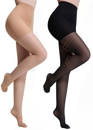 Yilanmy Kompressionsstrumpfhose Damen 30 DEN Transparent | 2 Paar Sanfter Stützstrumpfhose, atmungsaktiv & leicht, ideal für Arbeit & Reise