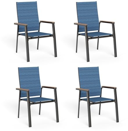 MFSTUDIO Gartenstuhl 4er Set Aluminium, Textilene Balkon Stühle Stapelbar | Robustes Aluminium, Atmungsaktives Sling-Gewebe, Ergonomisches Design, Stapelbar, Belastbar bis 150 kg
