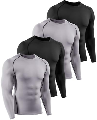 ATTIQOZI 4 Pack Kompressionsshirt Herren Langarm Schnelltrocknend Funktionsshirt Herren Atmungsaktives Laufshirt Longsleeve Sportshirt Männer für Workout Jogging Gym