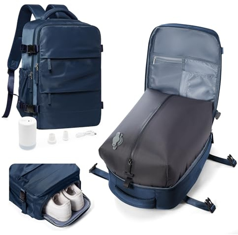 HPLQQ Vacuum Backpack Travel Bag with Pump, Ryanair Underseat Cabin Bags 40x30x20, Carry On Hand Luggage Backpack Casual Daypack School Bag 14 Inch with USB Charging Port,O3-Dark Blue