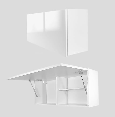 Milionmeblicom Badezimmerschrank Laura Hängeschrank Badezimmermöbel Klappbarer Badezimmer Wandschrank Teleskopöffnung - Mattweiß/Weiß Hochglanz, Maße 39 x 80 x 23 cm