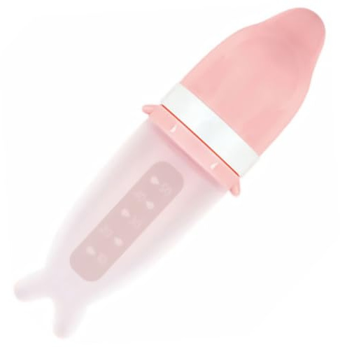 FUNOMOCYA Silikon Rosa Neugeborene Säuglinge Quetschflasche für mit Löffel Babyflasche zum Quetschen Einfache Handhabung für Milch Brei