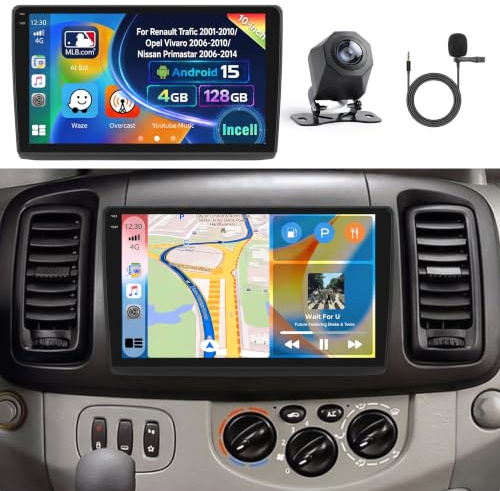Inefala 4G+128G Autoradio Android 15 para Trafic Vivaro Primastar | Pantalla Táctil de 10, Wireless CarPlay, Android Auto, BT, GPS, WiFi, RDS/FM, EQ, Cámara Trasera, MIC