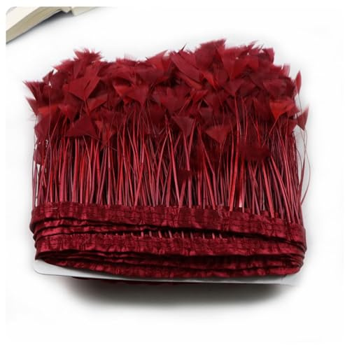 AMateschitz Truthahnfedern Fransenbesatz 10–15 cm Breit Natürlichen Flauschigen Feder Franse mit Satinband Federborte Band Federn Fringe Trim Federband für DIY Handwerk Nähen Kostüme Weinrot 3m