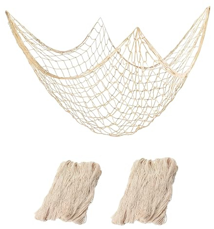2 Pack Fishing Net, 59x39in Fishing Net Decoration, Natural Fish Nets Decorations for Party, Wall Hanging Fishnet Under The Sea Pirate Ocean Beach Halloween Bedroom Decor