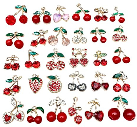Cherry Charms - 30PCS Red Cherry Charms for Jewelry Making, Cute vSweet Strawberry Charm for Earrings Bracelets Necklaces Jewelry Making, DIY Earrings Keychains Craft Charm,Women Jewellry Accessories