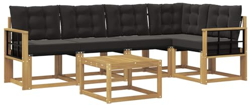 vidaXL Outdoor-Sofagarnitur mit Kissen 6 pcs Weiß und Schwarz, Akazien Outdoor Sofa Set, modische Möbel für Terrasse, wetterfester Couch, entspannende Sitzgruppe im Garten