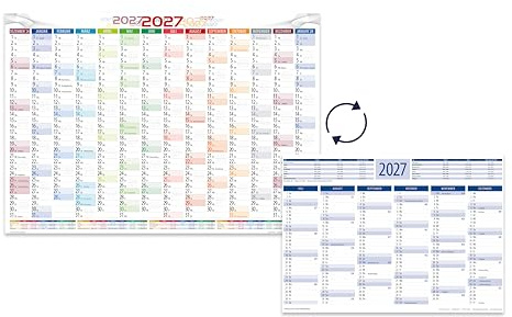 Jahresplaner 2027 DIN A3 faltbar – 2-in-1 Wandkalender & Tafelkalender mit Schulferien, Kalenderwochen & Feiertagen (1)