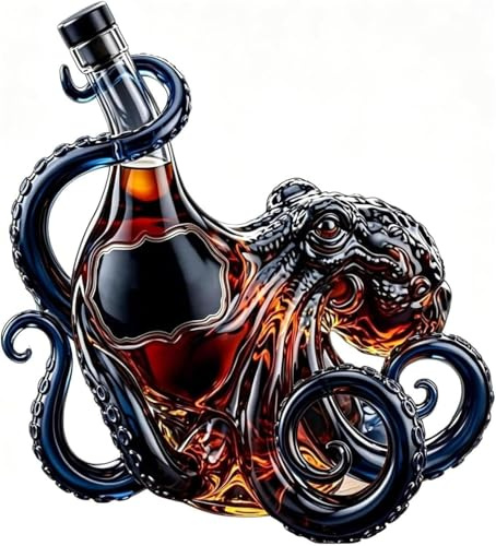 Kraken Rum-Glas-Oktopus, 3D-Kraken-Rum-Oktopus-Flasche, 350 ml, Borosilikatglas, Likörflasche, Dekanter, nautische Marine-Dekor-Skulptur, Hausbar-Ornament, Sammlerstück, Geschenk für Männer