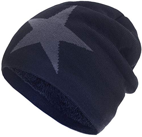 Compagno gefütterte Mütze Damen Herren Wintermütze Beanie Haube mit Stern one-Size