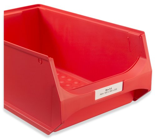 aidB Etiketten für Sichtlagerbox Größe 5 und Sichtlagerbox Größe 5 mit Griffstange, 100 Stück (Pack), praktische Papier-Etiketten zur Beschriftung der Sichtlagerbox der Größe 500x300x200 mm
