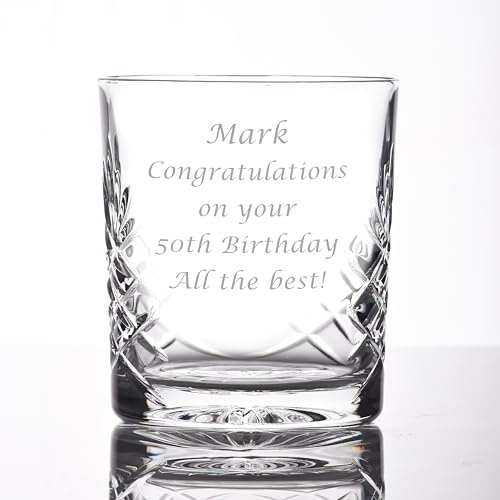 Personalised Galleon Crystal Whisky Tumbler Glass, 24% Lead Crystal, Cut with Traditional Diamond Design, Engraved with Your Own Text, Presentation Gift Boxed